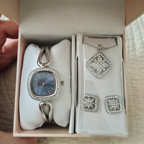 Ellen Tracy Silver Watch, Necklace and Earrings Jewelry Set - Picture 9 of 12
